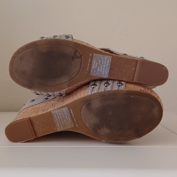 Lucky Brand Gray Crossover Slide Cork Wedge Sandals Size 7.5 - Picture 7 of 8